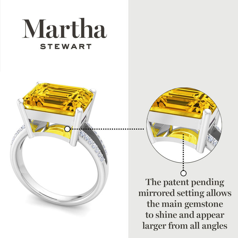 Martha Stewart 5 1/2ctw. Emerald Cut Citrine & Lab Grown Diamond Ring In Sterling Silver image number null
